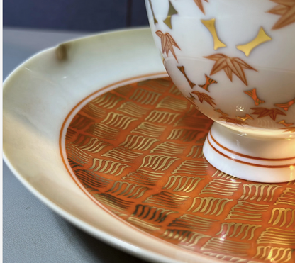 [清和堂 x Gohobi Gallery] Assiette soucoupe à thé et café peinte à la main Golden Waves