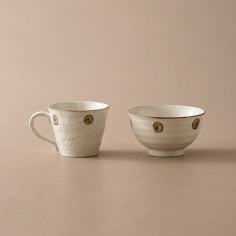 Gohobi Japanese Kakuni Ceramic Water Mug and Rice Bowl Set