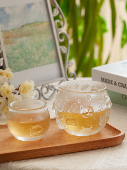 Gohobi Pate de Verre Tasse à Thé en Verre Coloré en Forme de Chat Pichet