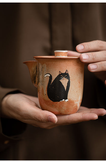 Gohobi Handmade Black Ink Hand-painted Cat Gaiwan 008  Hohin Teapot