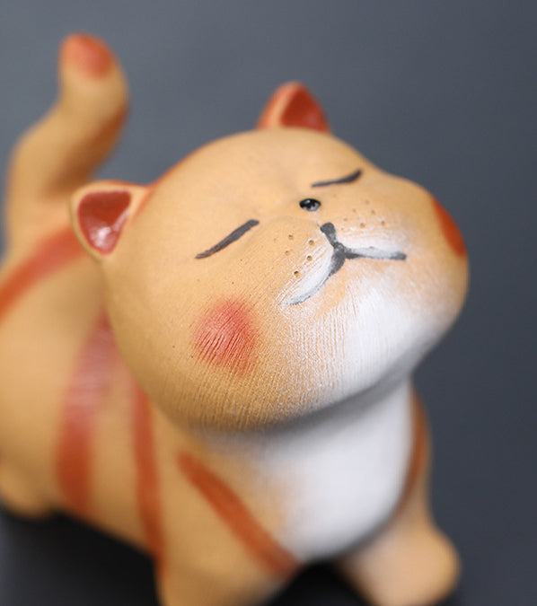 Gohobi Handmade Ceramic YiXing Clay Cat Ornament Tea pet