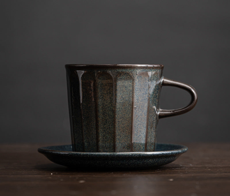 Ensemble de tasses à café en céramique de style japonais avec soucoupes, tasse à produit unique, tasse à eau bouillante imitation bois de chauffage faite à la main, tasse à café infusée à la main