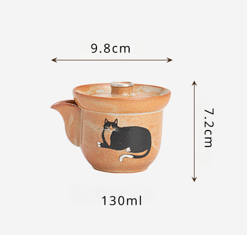 Gohobi Handmade Black Ink Hand-painted Cat Gaiwan 002  Hohin Teapot