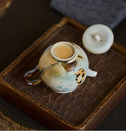 Gohobi Hand-Painted Orange Cat Teapot