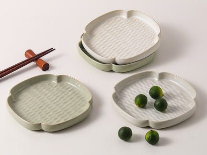 Gohobi Ceramic Four-leaf Plate Teapot Tray