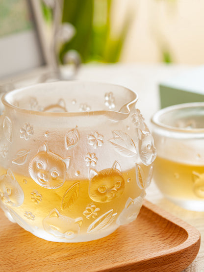 Gohobi Pate de Verre Tasse à Thé en Verre Coloré en Forme de Chat Pichet