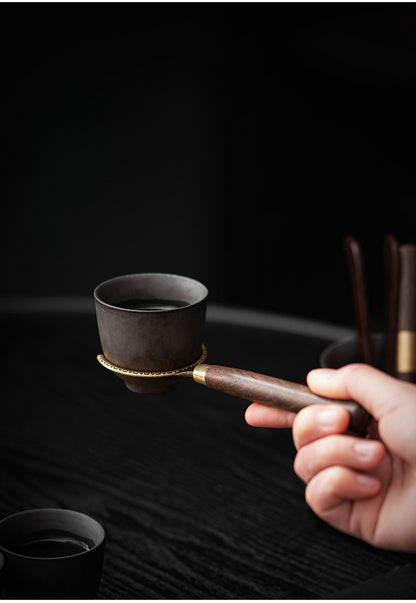 Ensemble d'ustensiles à thé Gongfu en bois Gohobi avec support en or noir