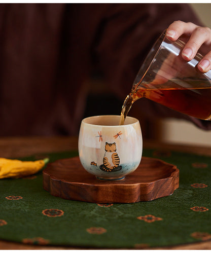 Gohobi Hand-Painted Retro Orange Cat Tea Cup