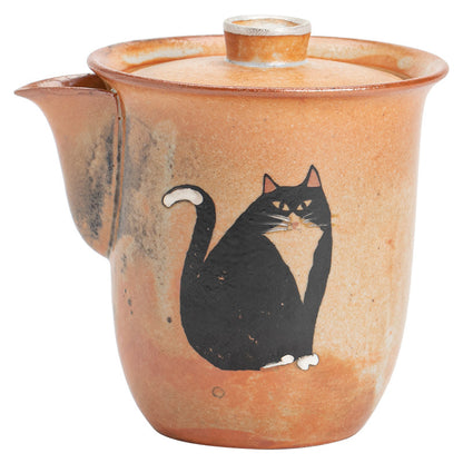 Gohobi Handmade Black Ink Hand-painted Cat Gaiwan 008  Hohin Teapot