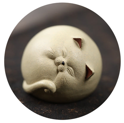 Gohobi Handmade Ceramic YiXing Clay Sleepy Cat Ornament Tea pet