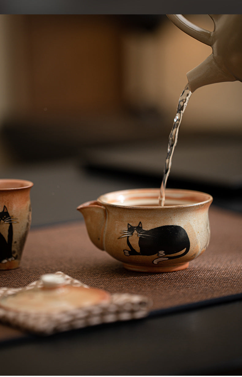 Gohobi Handmade Black Ink Hand-painted Cat Gaiwan 009  Hohin Teapot