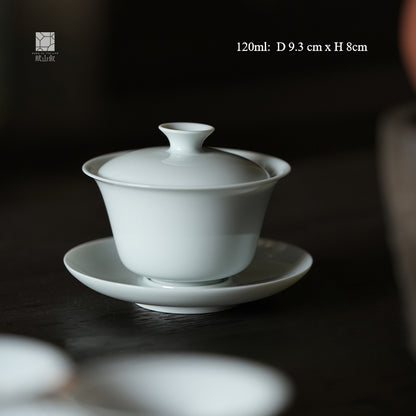 [賦山敘 x Gohobi] Gaiwan et soucoupe en céramique blanche de jade faits à la main de Jingdezhen