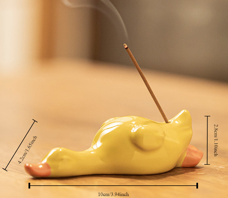 Gohobi Handmade Ceramic Lying Duck Ornament Incense Holder