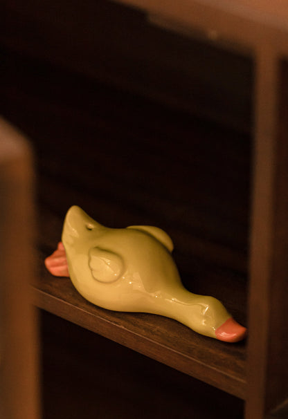 Gohobi Handmade Ceramic Lying Duck Ornament Incense Holder