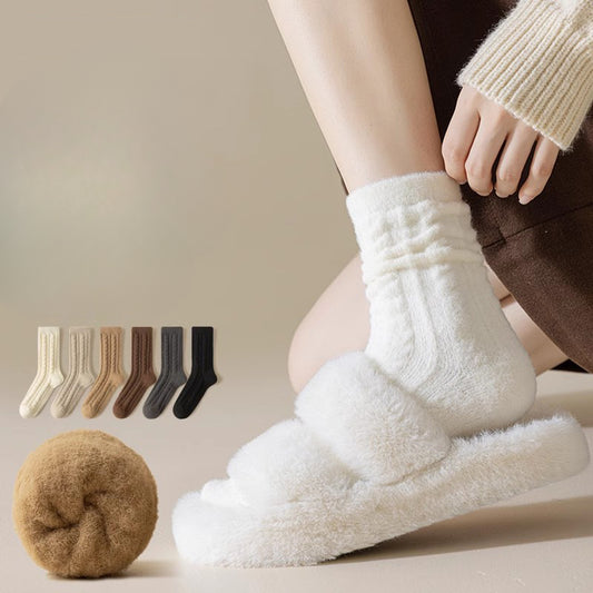 Chaussettes en cachemire torsadé épais en velours d'automne et d'hiver pour femmes, tube moyen, chaussettes chaudes de confinement post-partum, chaussettes de sommeil, vêtements d'extérieur taille haute