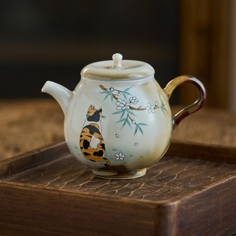 Gohobi Hand-Painted Orange Cat Teapot