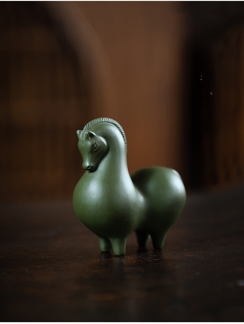 Gohobi Handmade Ceramic YiXing Clay Green Horse Ornament Tea pet