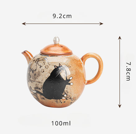 Gohobi Handmade Black Ink Hand-painted Cat Teapot 005