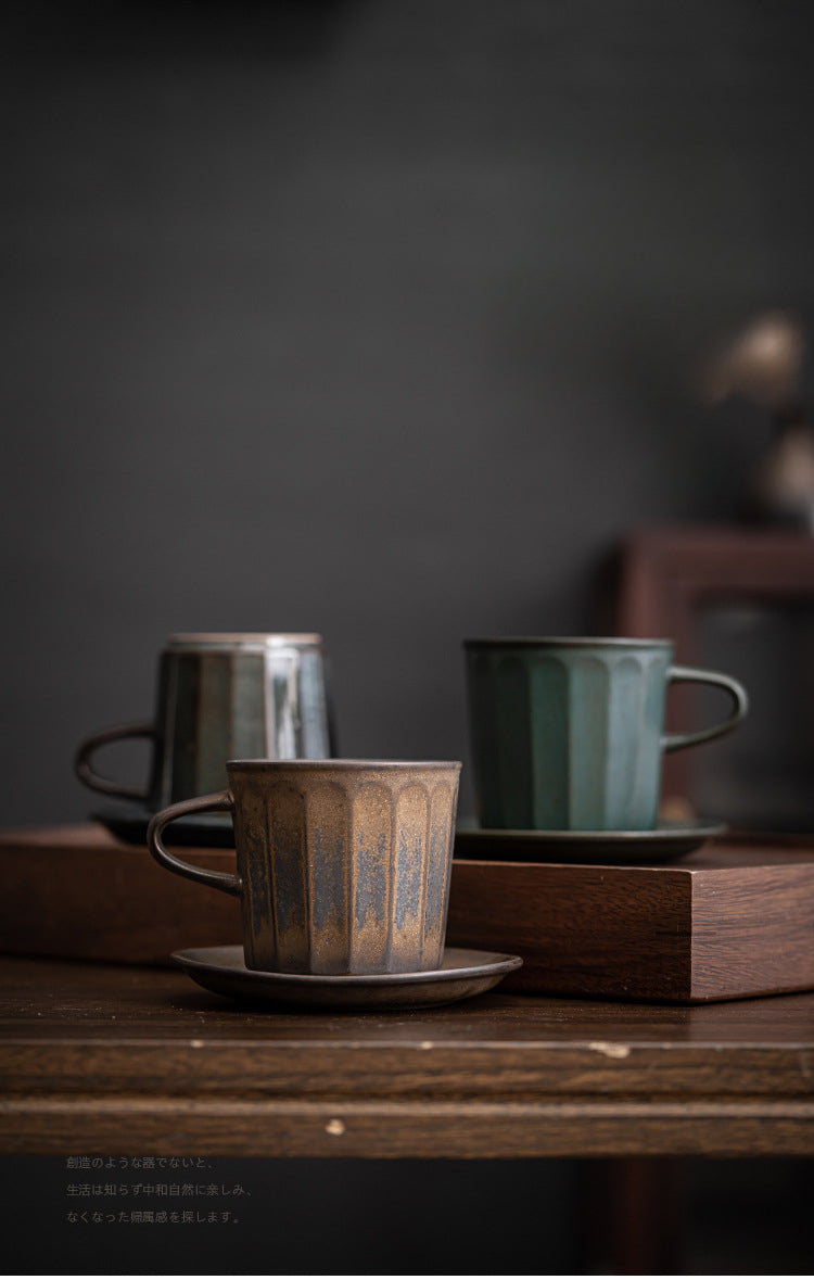 Ensemble de tasses à café en céramique de style japonais avec soucoupes, tasse à produit unique, tasse à eau bouillante imitation bois de chauffage faite à la main, tasse à café infusée à la main