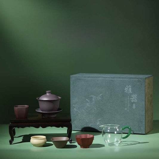 Gohobi Yixing Clay Handmade Purple Sand Gaiwan Tea Set