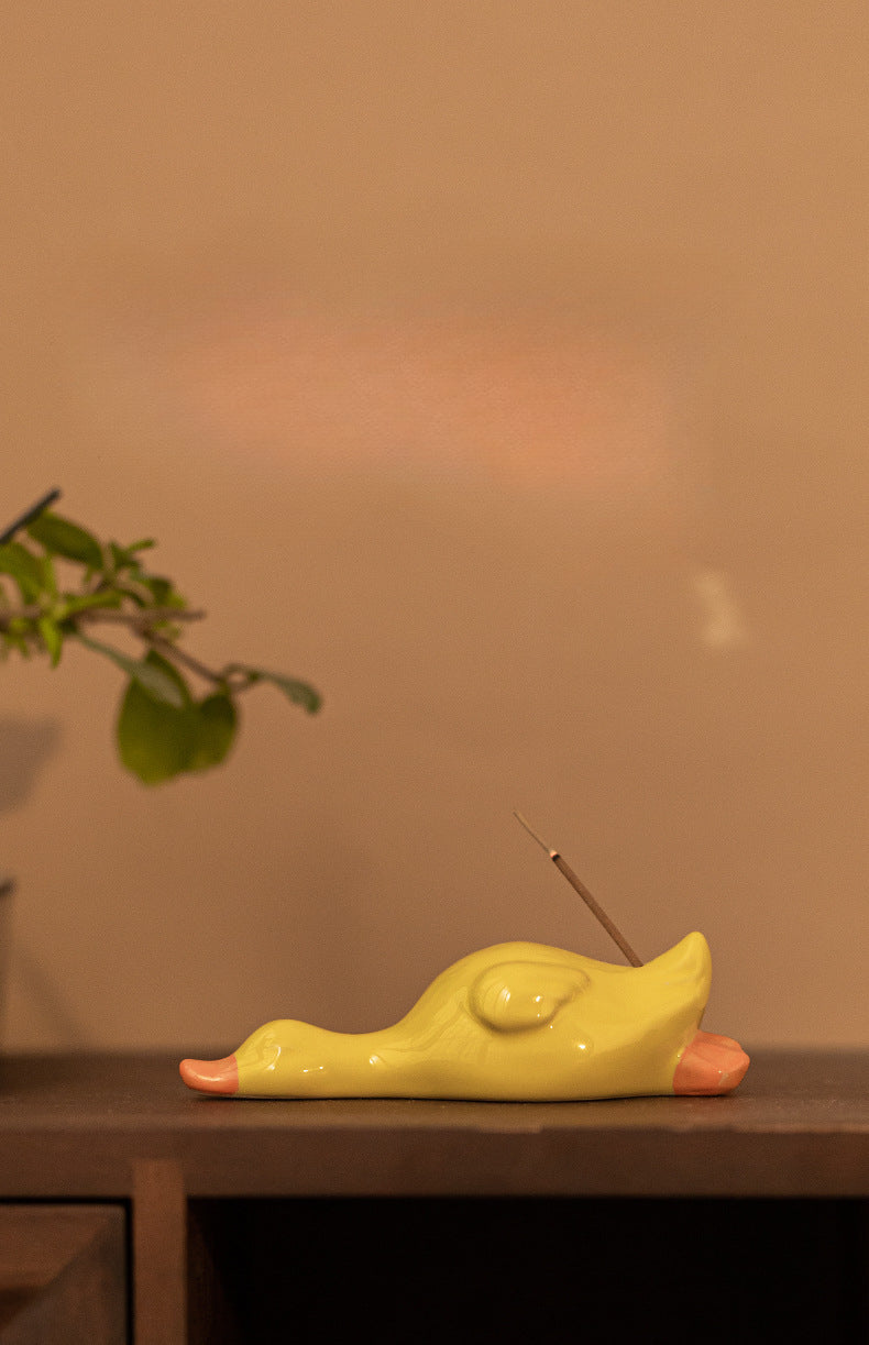 Gohobi Handmade Ceramic Lying Duck Ornament Incense Holder