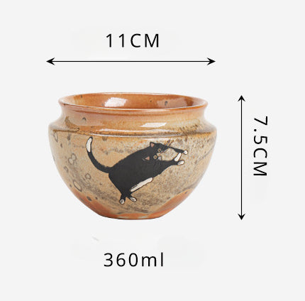 Gohobi Handmade Black Ink Hand-painted Cat Bowl 001