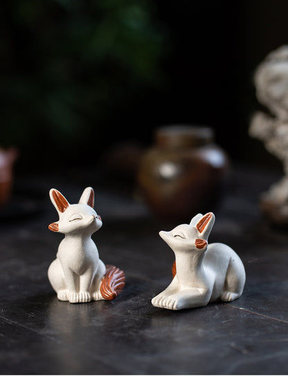 Gohobi Handmade Ceramic YiXing Clay Fox Ornament Tea pet