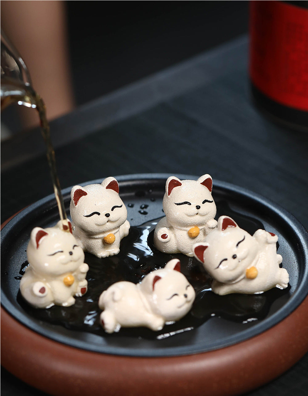 Gohobi Handmade Ceramic YiXing Clay Lucky Cat Ornament Tea pet