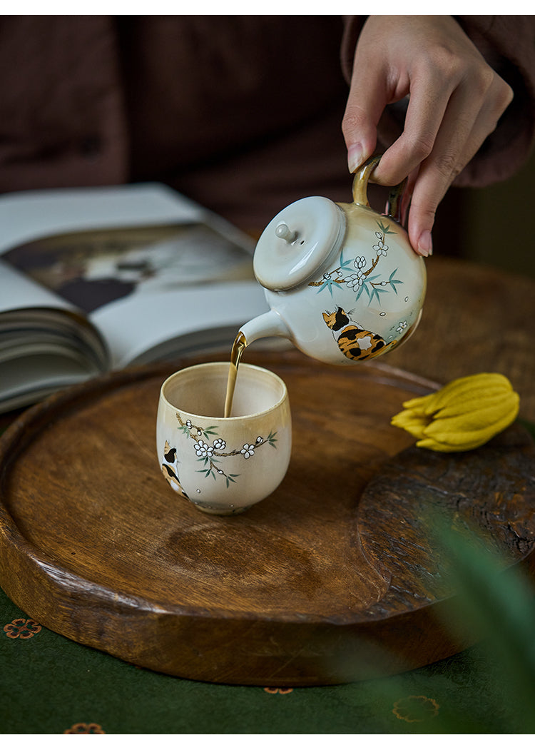 Gohobi Hand-Painted Orange Cat Teapot