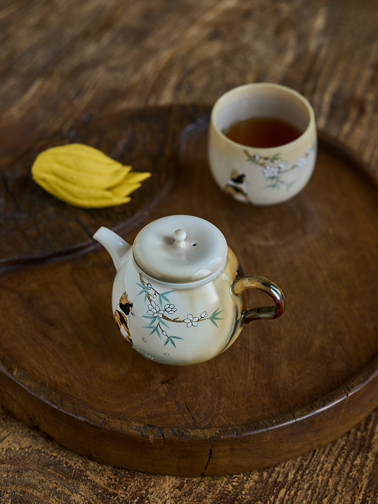 Gohobi Hand-Painted Orange Cat Teapot