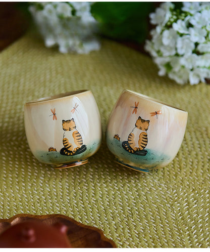 Gohobi Hand-Painted Retro Orange Cat Tea Cup