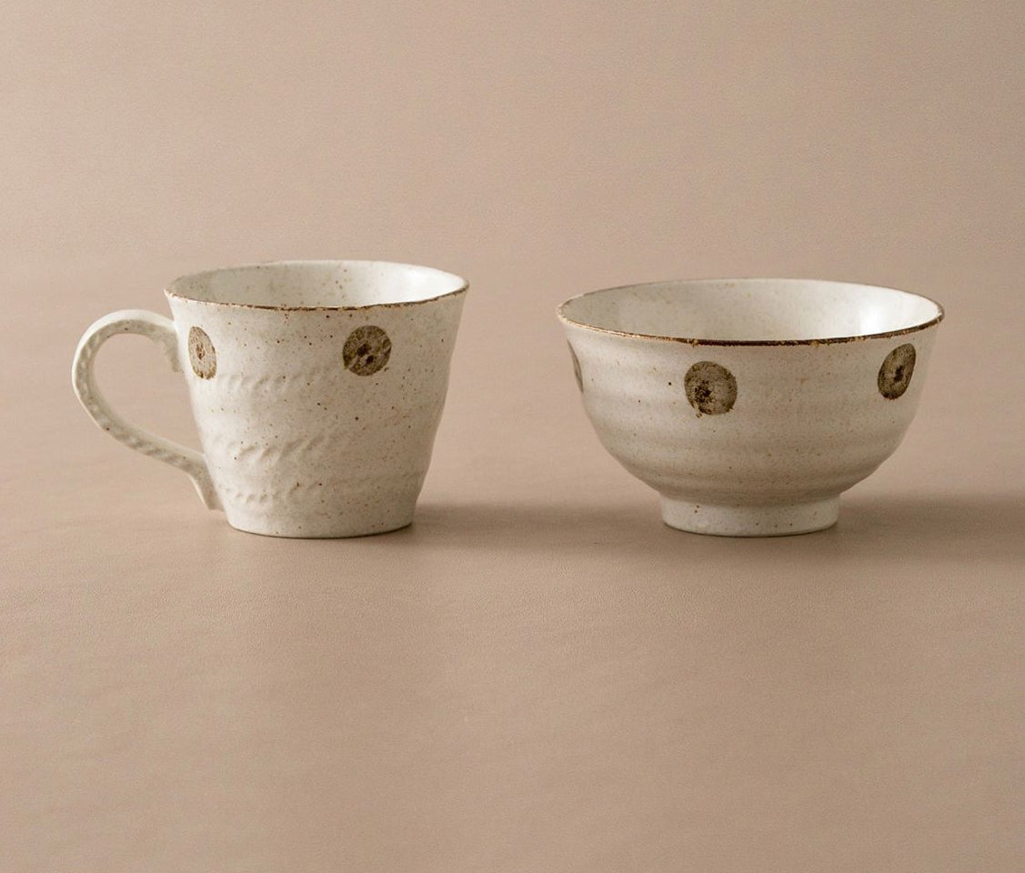 Gohobi Japanese Kakuni Ceramic Water Mug and Rice Bowl Set