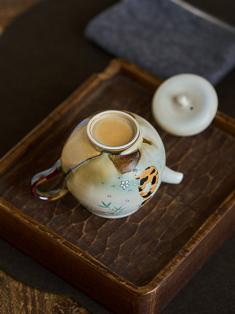 Gohobi Hand-Painted Orange Cat Teapot