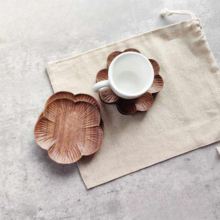 Gohobi Walnut Floral Shape Coasters