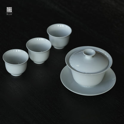 [賦山敘 x Gohobi] Gaiwan et soucoupe en céramique blanche de jade faits à la main de Jingdezhen