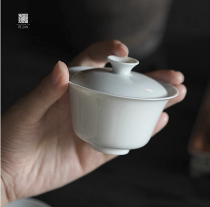 [賦山敘 x Gohobi] Gaiwan et soucoupe en céramique blanche de jade faits à la main de Jingdezhen