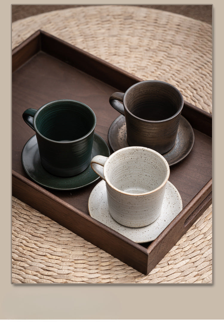 Ensemble tasse à café et soucoupe en céramique Tasse à café en poterie grossière japonaise Ensemble de café rétro Tasse en céramique faite à la main simple et créative