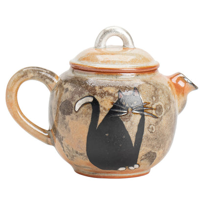 Gohobi Handmade Black Ink Hand-painted Cat Teapot 013