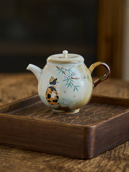 Gohobi Hand-Painted Orange Cat Teapot