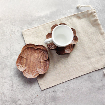 Gohobi Walnut Floral Shape Coasters