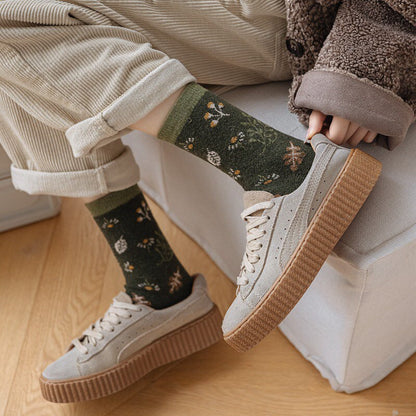 Floral wool socks Women Winter Socks gift wool flowers floral Korean Japanese green