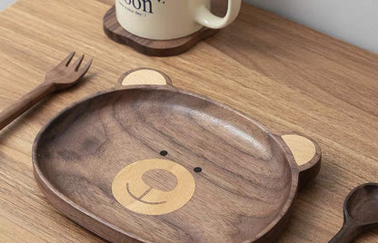 Gohobi Walnut Round Bear Shape Tray