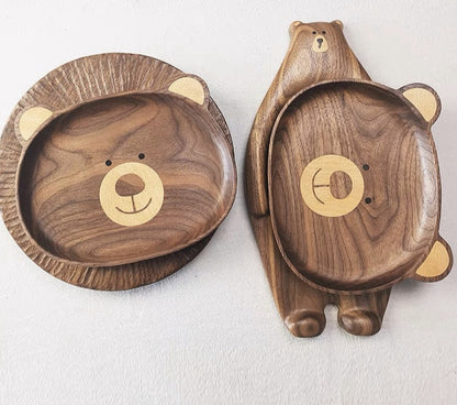 Gohobi Walnut Round Bear Shape Tray