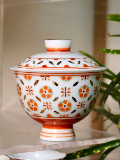 [清和堂 x Gohobi Gallery] Hand-painted Golden Red Orange Lotus Tea Gaiwan