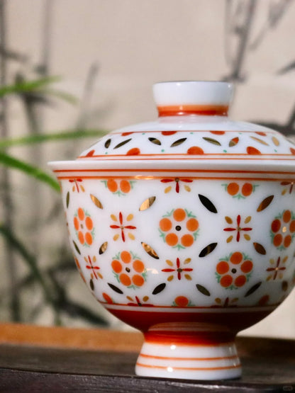 [清和堂 x Gohobi Gallery] Hand-painted Golden Red Orange Lotus Tea Gaiwan