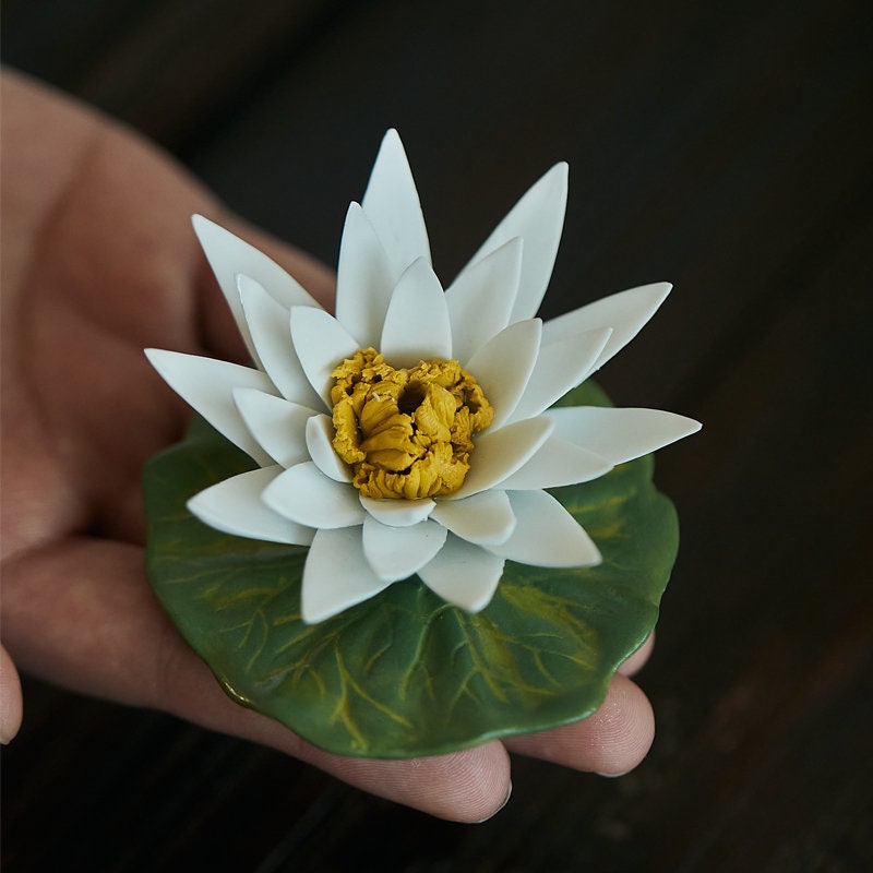 Gohobi Handmade Ceramic White lotus  White camellia  Incense stick holder Gongfu tea Japanese Chado