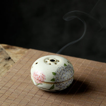 Gohobi Hand painted Hydrangea Ceramic Incense bowl Incense holder Gongfu tea Japanese Chado