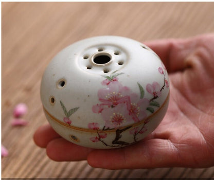 Hand painted incense burner Peach Blossom Ceramic Incense bowl Incense holder Gongfu tea Japanese Chado