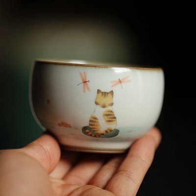 LAST CHANCE Gohobi Hand painted Cat Tea fair cup Ceramic Chinese Gongfu tea Kung fu tea Japanese Chado Oriental tea cup Tea pitchers