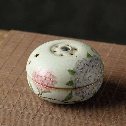 Gohobi Hand painted Hydrangea Ceramic Incense bowl Incense holder Gongfu tea Japanese Chado